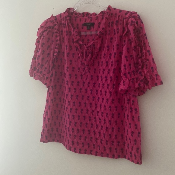 Ruffle-sleeve cotton voile top in Fuchsia Violet - Picture 4 of 8